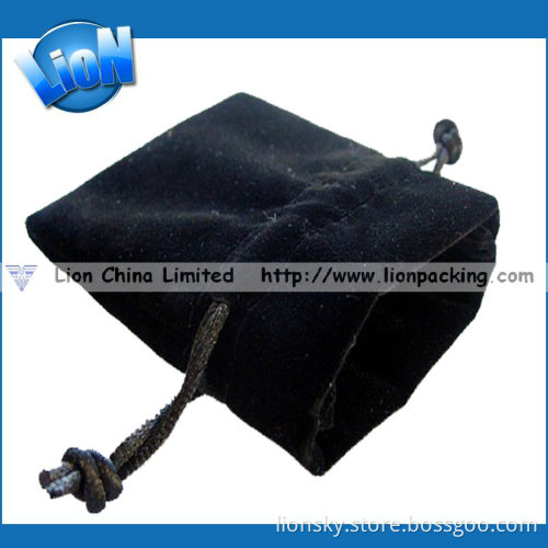 Black Microfiber Double Drawstring with Logo Printed Velvet Jewellery Pouch (E-136)